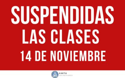 ATENCIÓN: ¡¡¡SUSPENDIDAS LAS CLASES EN LOS CENTROS EDUCATIVOS ESTE JUEVES 14 DE NOVIEMBRE!!!